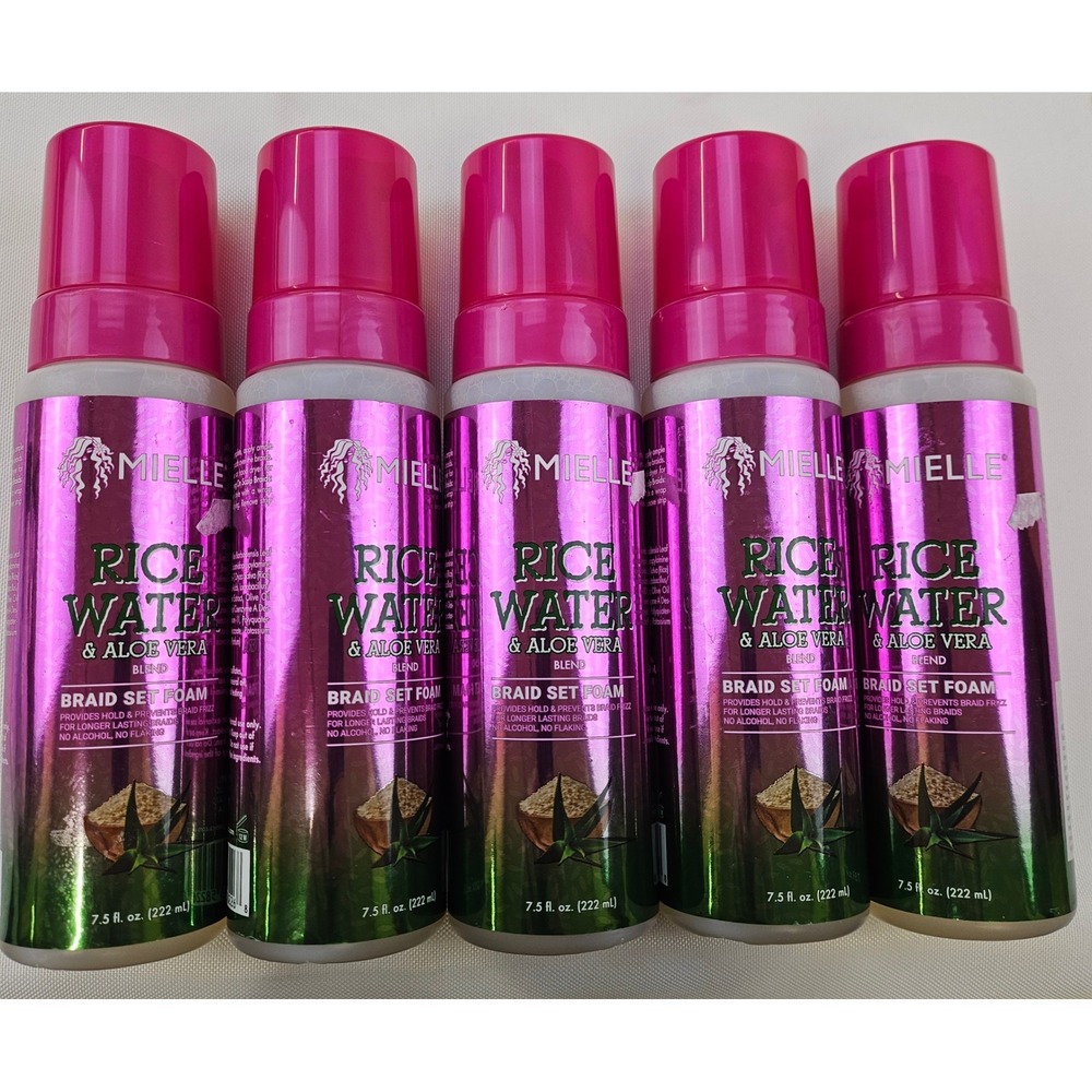 Mielle Rice Water & Aloe Vera Braid Set Foam 7.5oz Alcohol‎ Free No Flake 5 Pack